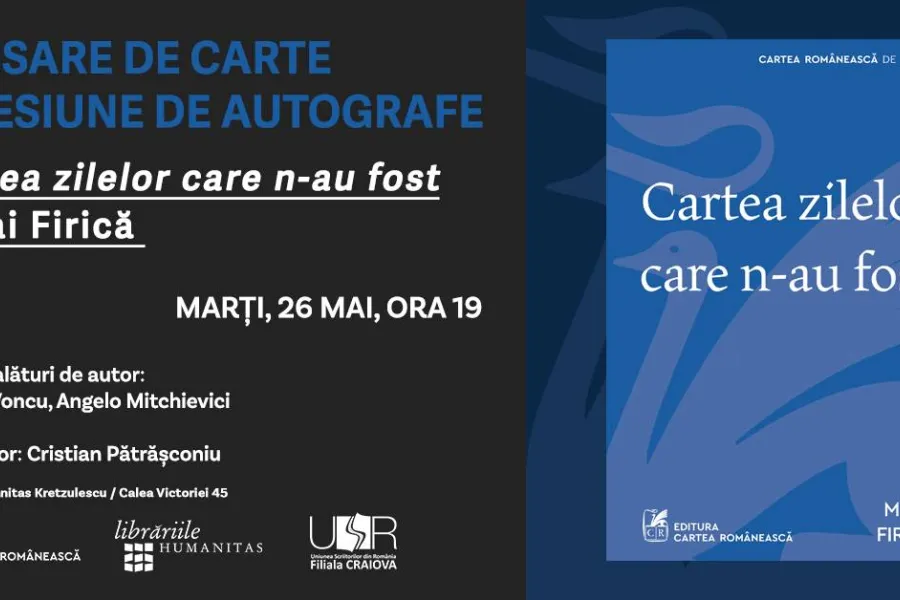 Foto Mihai Firică lansează volumul de poezie „Cartea zilelor care n-au fost” la Librăria Humanitas Kretzulescu din București