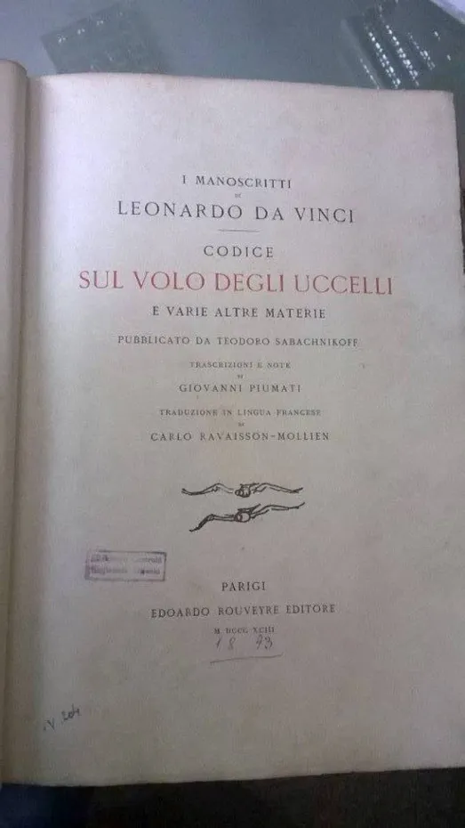 Foto „Codul despre Zborul Păsărilor” a lui Leonardo da Vinci, la „Aman”