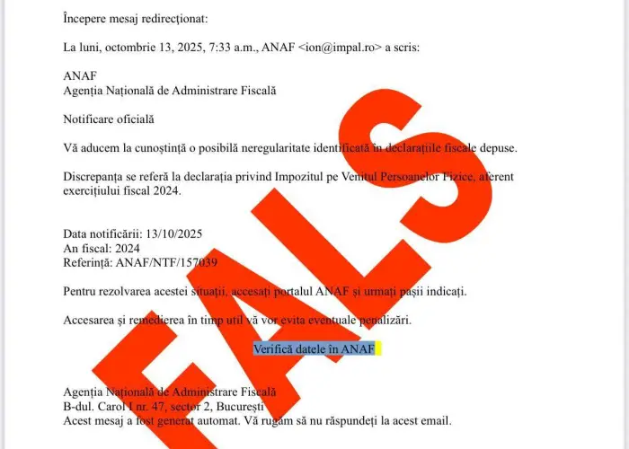 Foot Atenție! Tentativă de fraudă prin email, în numele ANAF