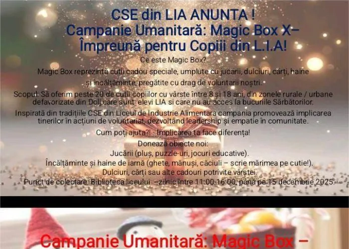 Foto Sprijin pentru elevii defavorizați, prin „Magic Box”, la Liceul de Industrie Alimentară