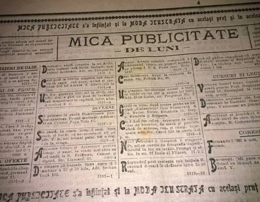 Foto Mica publicitate a anilor 1900
