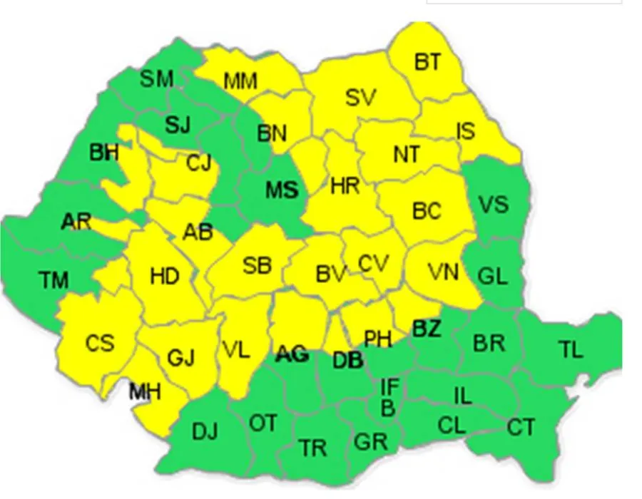 Foto COD GALBEN de ninsori în aproape toată ţara. HARTA zonelor afectate