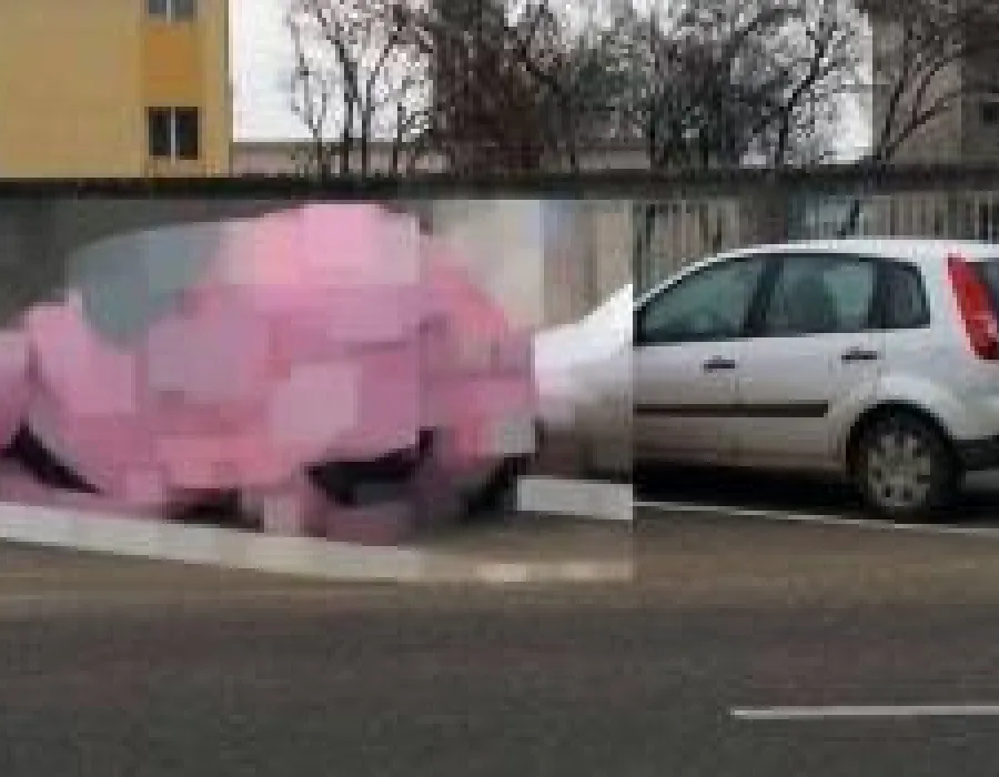 Foto Două mașini din Timișoara au fost găsite învelite în hârtie igienică de culoare roz (FOTO)