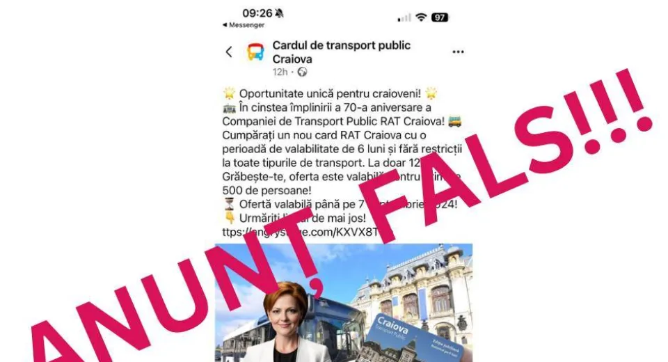 Foto RAT Craiova avertizează: O nouă înșelătorie circulă pe Facebook 