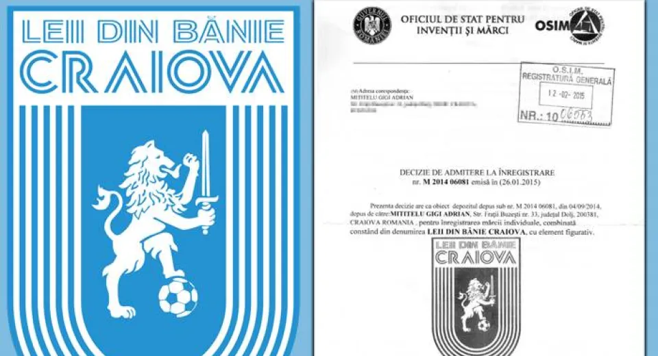 Foto Marca «LEII DIN BĂNIE» recunoscută ca marcă conexă a FC UNIVERSITATEA CRAIOVA de către OSIM