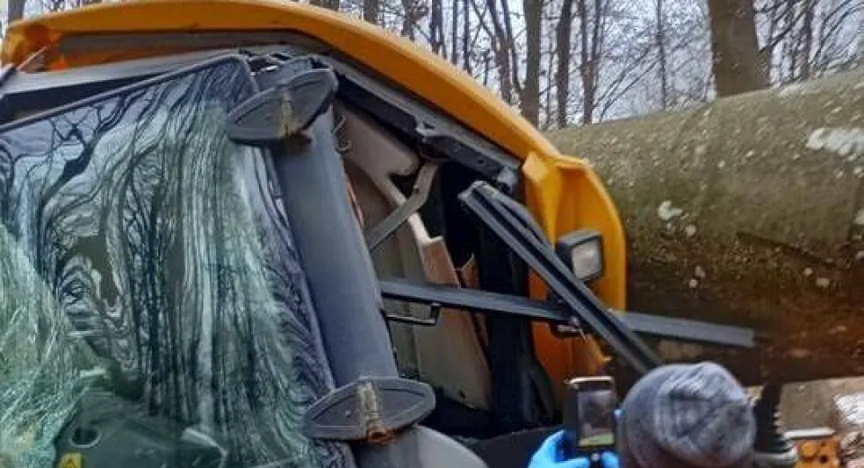 Foto Gorj: Bărbat mort, după ce un copac a căzut peste utilajul în care se afla