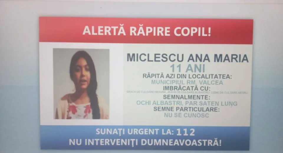 Foto O fetiță de 11 ani a fost răpită din Râmnicu Vâlcea de patru bărbați și o femeie