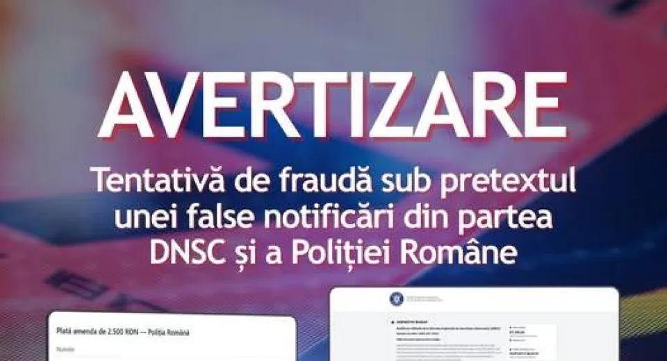 Foto DNSC: tentativă de fraudă online sub pretextul unei „amenzi” false de la Poliția Română