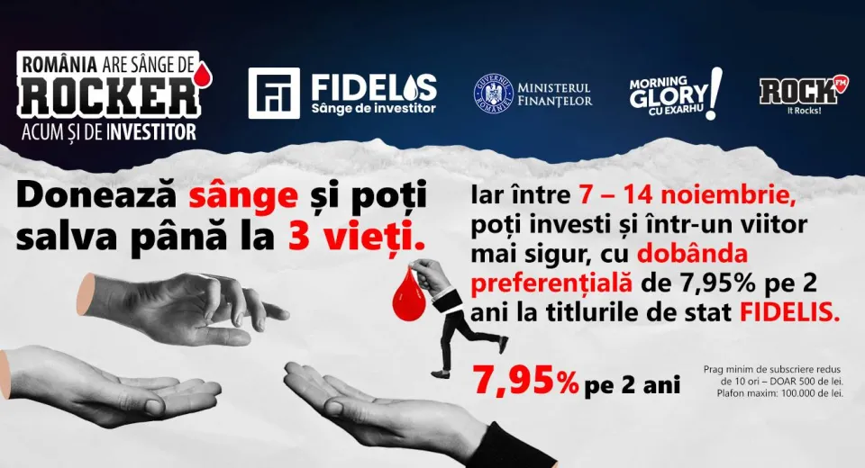 Foto FIDELIS de noiembrie: Dobânzi de până la 7,95%, neimpozabile, pentru cei care investesc în titluri de stat