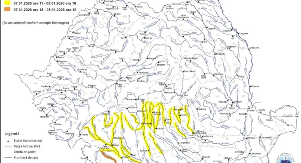 Foto Risc crescut de viituri pe râuri din sudul țării. Hidrologii emit Cod portocaliu