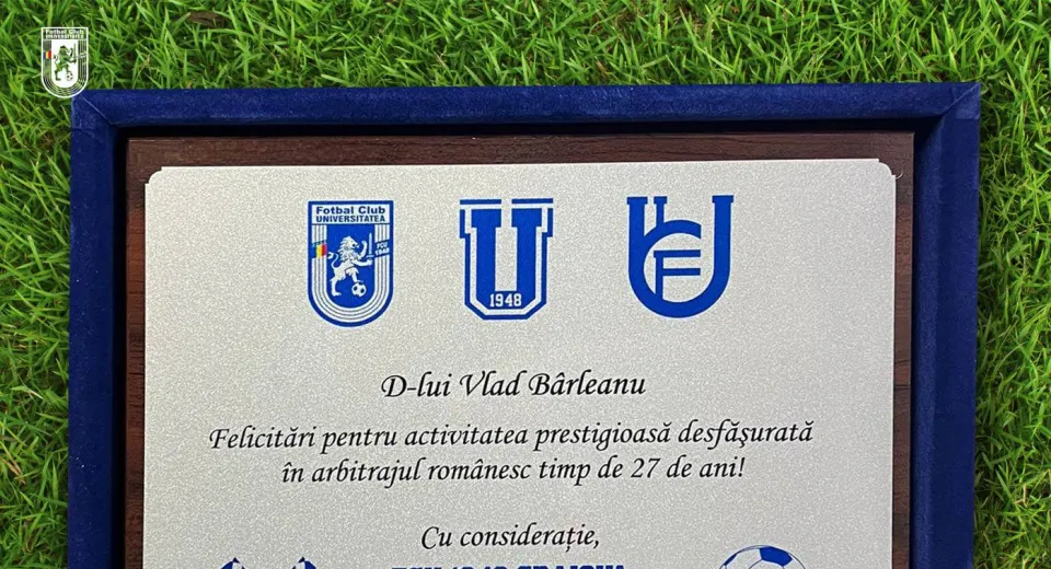 Foto  FCU a marcat retragerea din activitate a arbitrului asistent Vlad Bârleanu