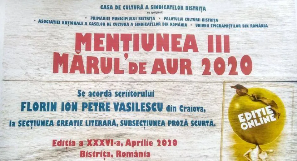 Foto Epigramistul craiovean PIF Vasilescu a mai primit o distincţie literară