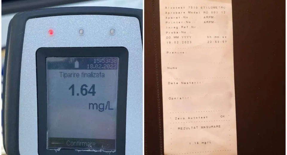 Foto DOLJ: Cercetați pentru alcoolemii de 1,64 şi 1,16 mg/l alcool pur în aerul expirat