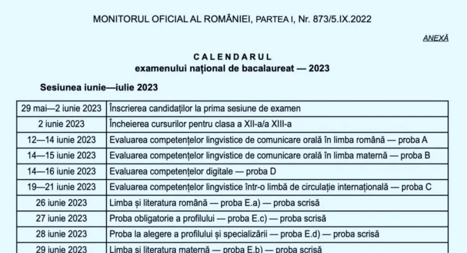 Foto A fost stabilit calendarul examenului de BAC de anul viitor 