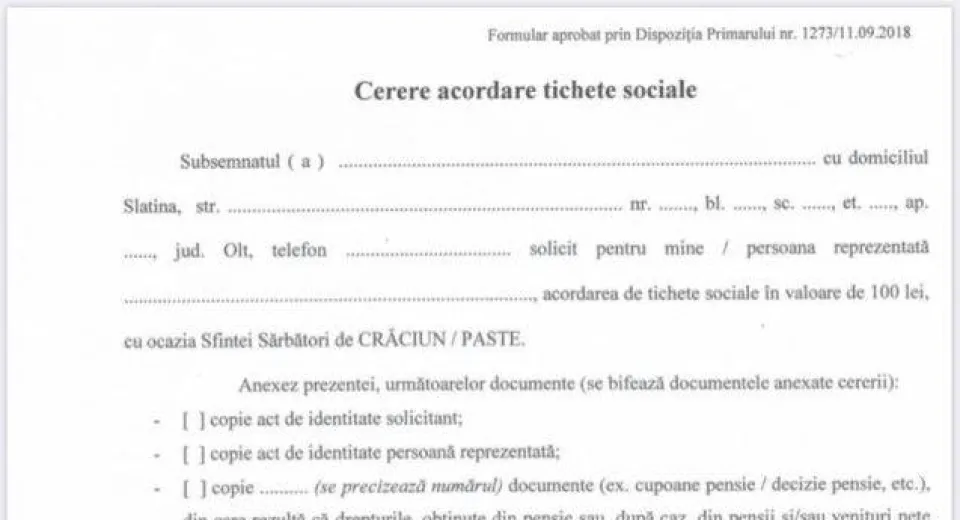 Foto Primăria Slatina acordă tichete sociale cu ocazia Sărbătorilor de Crăciun 2020