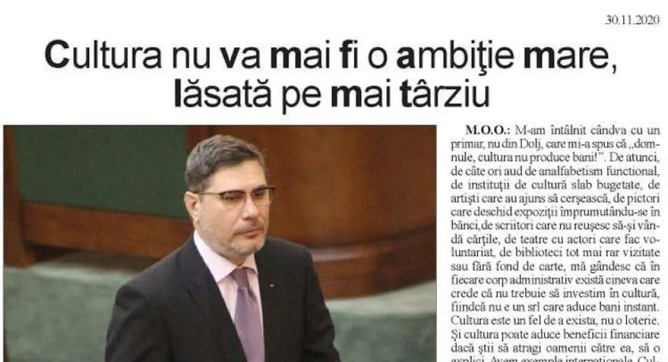 Foto Mario Ovidiu Oprea, candidatul PNL la funcţia de senator al României: „Cultura nu va mai fi o ambiţie mare, lăsată pe mai târziu”