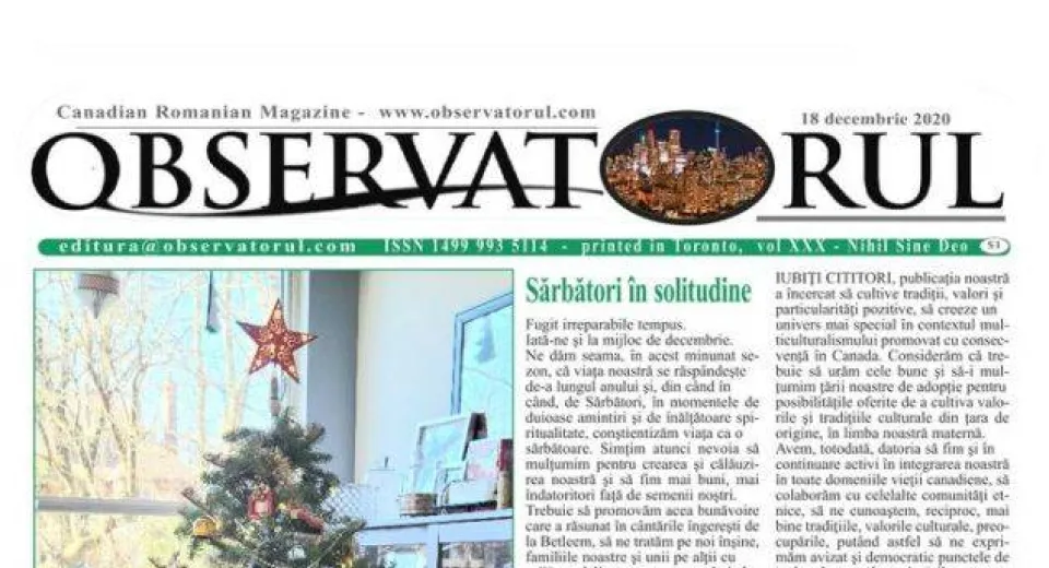 Foto Revista „OBSERVATORUL” / 18 decembrie 2020