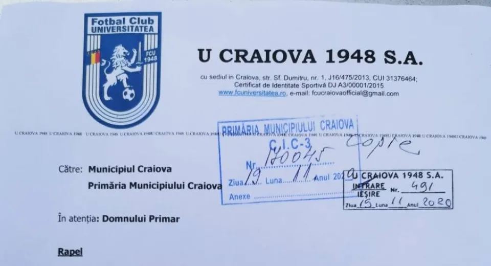 Foto Scrisoare trimisă din nou către Olguța Vasilescu. FCU vrea să joace pe Oblemenco cu Poli Timișoara!
